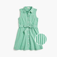 Girls' striped tie-waist shirtdress