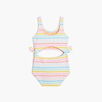 Girls' striped cutout one-piece swimsuit