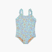 Girls' floral ruffle one-piece swimsuit