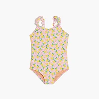 Girls' lemon ruffle one-piece swimsuit