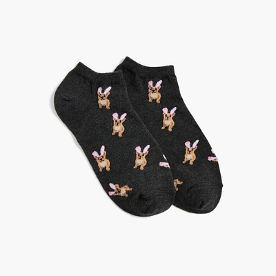 Dog with bunny ears ankle socks