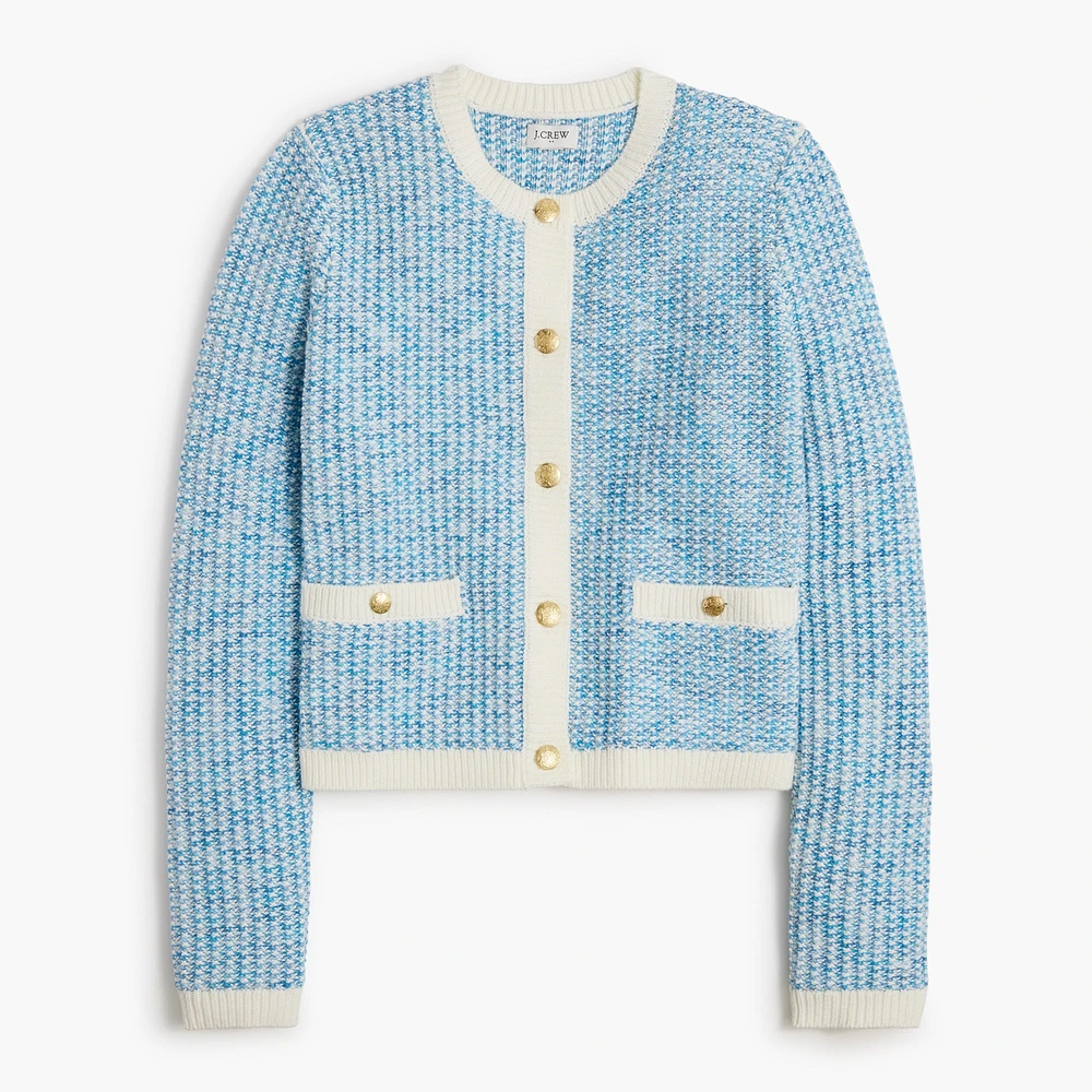 Popcorn-stitch lady jacket cardigan sweater