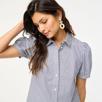 Striped puff-sleeve button-up