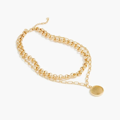 Gold mixed-chain pendant layering necklace