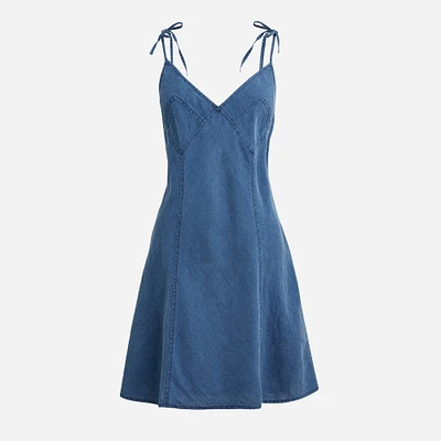 Tie-shoulder mini slip dress indigo linen