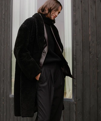 Long Shearling Yves Shawl Coat