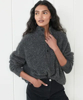 Boucle Button Pullover