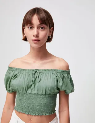 Top épaules dénudées manches courtes vert clair Ado / Fille Femme • Jennyfer