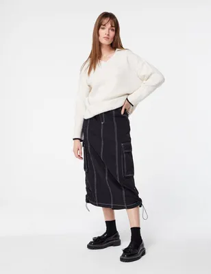 Jupe mi-longue esprit cargo noire Ado / Fille Femme • Jennyfer