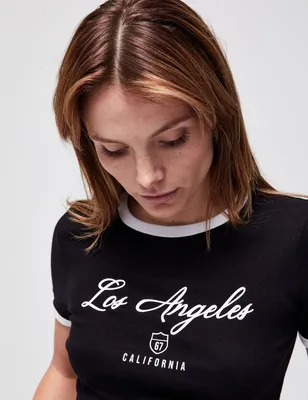 Tee-shirt court noir Los Angeles Ado / Fille Femme • Jennyfer