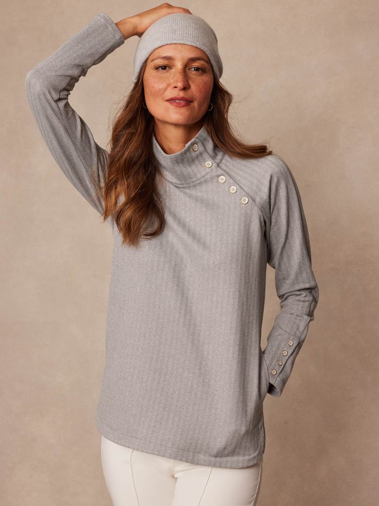 J. McLaughlin Marisa Fleece Top Herringbone Jacquard