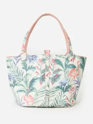Kali Leather Tote in Mini Flamingo Palm
