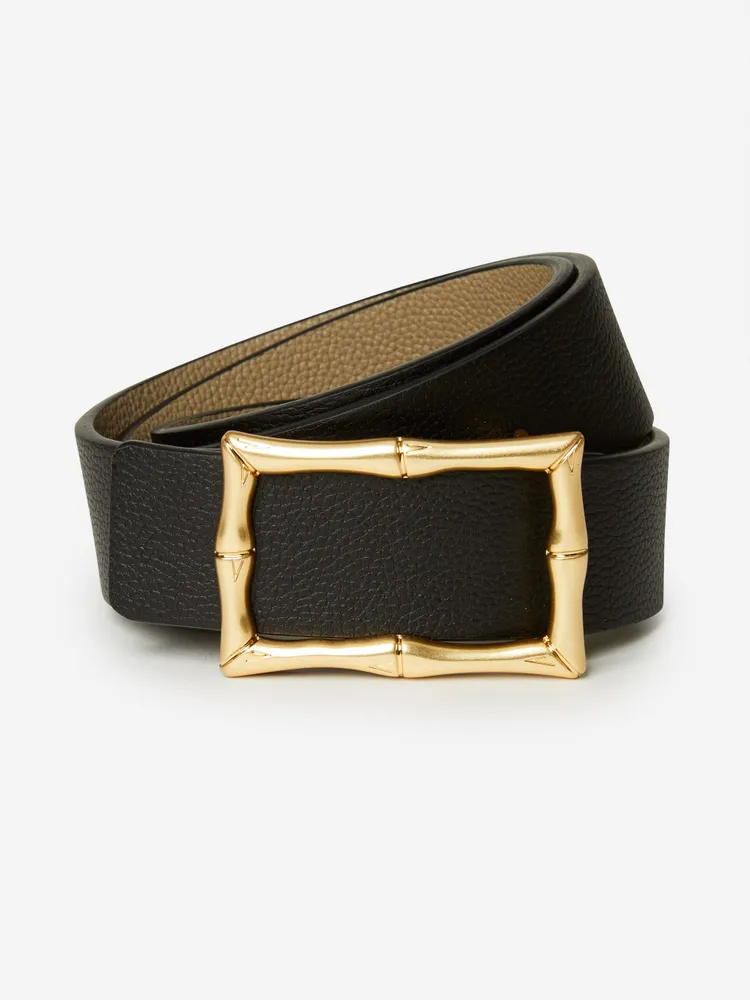 BURBERRY Reversible leather belt in cream/ black/ red