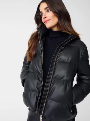 Fabletics Black Puffer Jacket with Teddy Lined Hood – Series