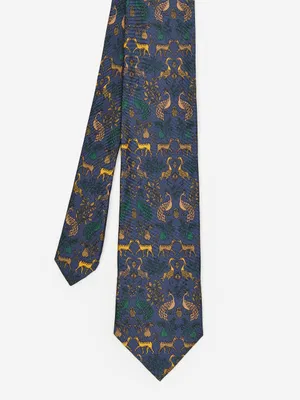 Silk Tie in Micro Peacock Way
