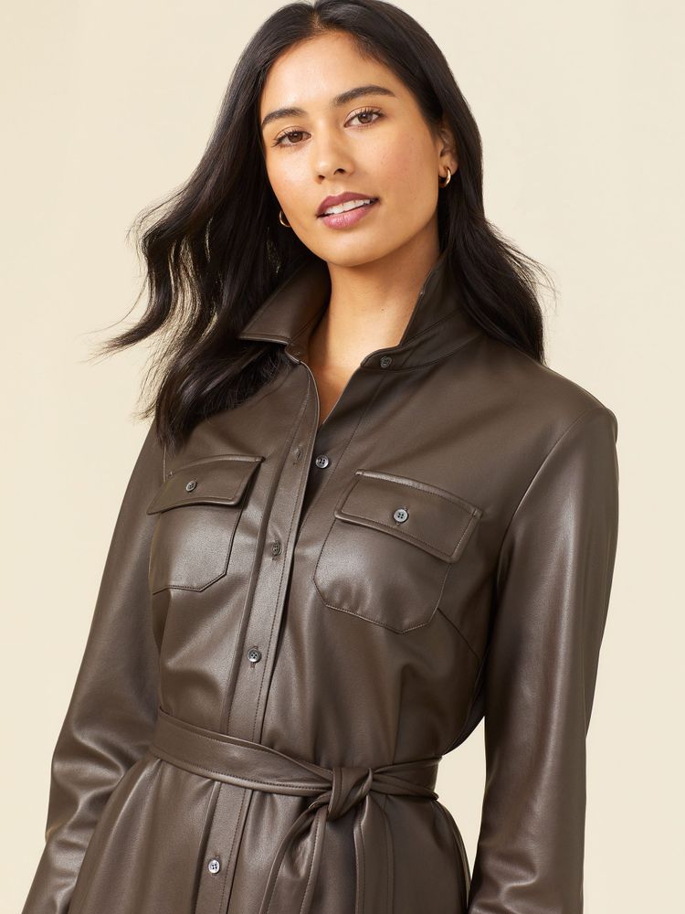 Trouve Vegan Leather Shirt Dress