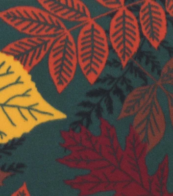 Leaves on Green Blizzard Fleece Fabric