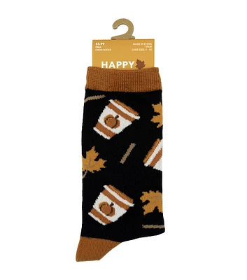 1 Pair Fall Pumpkin Spice Black Crew Socks by Happy Value