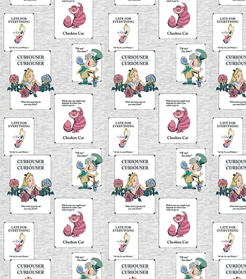 Disney Alice In Wonderland Classic Vintage Cards on Gray Cotton Fabric