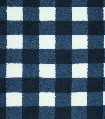 Navy Gingham Sherpa Fleece Fabric