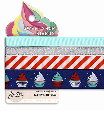 Gwen Studios 3/8" & 5/8" Cupcake Patriotic Grosgrain Satin Ribbon 4ct