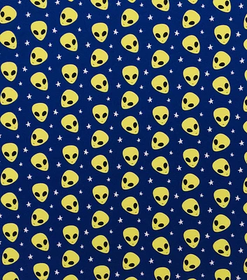 Alien Heads on Navy Jersey Knit Fabric by POP!