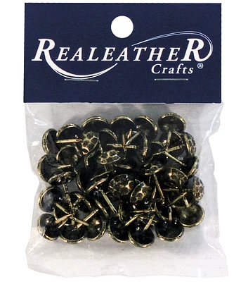 Realeather Crafts 24 pk Hammered Furniture Tacks Antique Brass