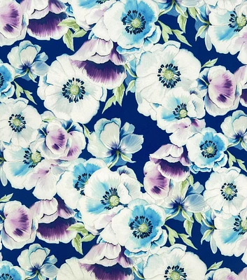 Pansies on Dark Blue Chiffon Fabric