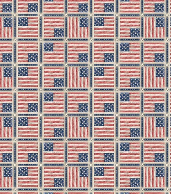 Springs Creative American Flags on Blue Patriotic Cotton Fabric