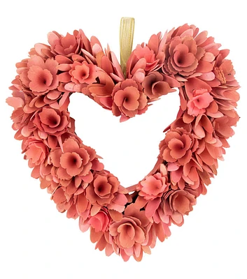 Northlight 14" Valentine's Day Pink Wood Chip Floral Heart Wreath