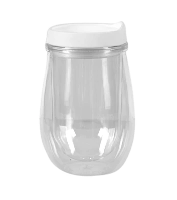 Plastic Wine Tumbler with Lid - Clear & White