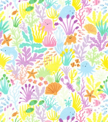 Robert Kaufman Baby Sea Life on White Nursery Flannel Fabric