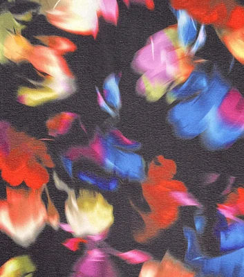 Blurred Floral Print on Black Chiffon Fabric