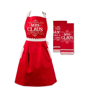 Design Imports 3ct Mrs. Claus Cotton Apron & Kitchen Towels