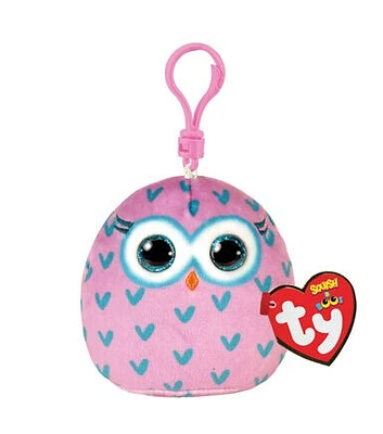 Ty Inc 5" Squish A Boos Pink & Blue Owl Plush Clip