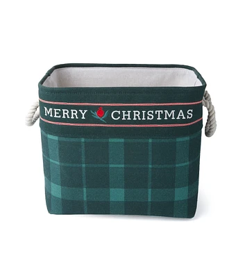 16" x 13" Christmas Green Plaid Soft Storage Bin by Place & Time