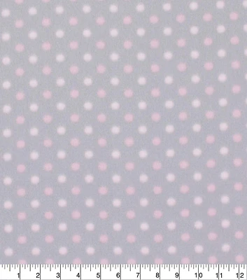 Blizzard Fleece Fabric Pink Dot on Gray