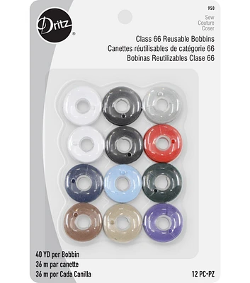 Dritz Class 66 Reusable Bobbins, Assorted, 12 pc