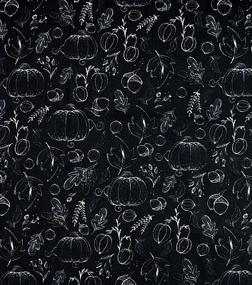 Chalkboard Pumpkins on Black Cotton Fabric