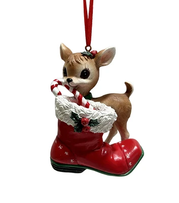 4" Christmas Deer With Red Boots Ornament by Place & Time