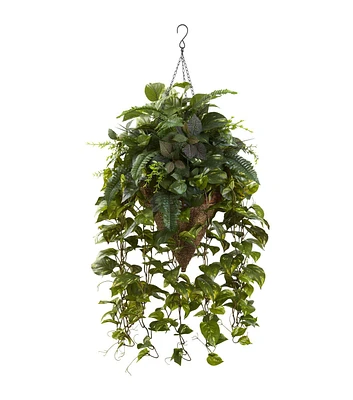 Nearly Natural Vining Mixing Greens with Cone Hanging Basket