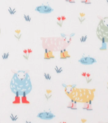 Sheep in Boots on White Blizzard Fleece Fabric