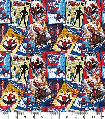 Marvel Spiderman Comic Cover Stack Cotton Fabric