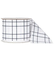 Offray 2.25" White & Black Check Single Faced Satin Ribbon