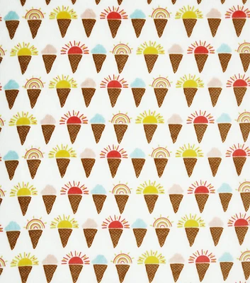 Summer Sunshine & Rainbow Cones On White Sew Lush Fleece Fabric