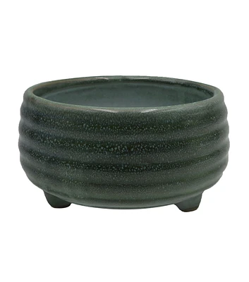 6" Green Textured Striped Ceramic Planter With Feet by Bloom Room