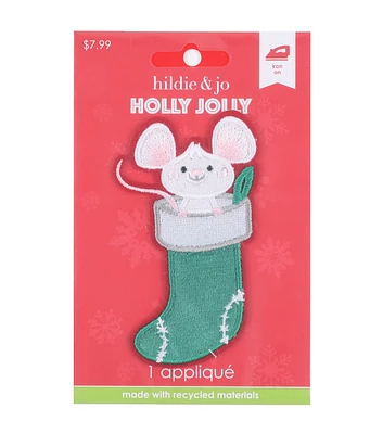 4" Christmas Mouse in Stocking Applique by hildie & jo