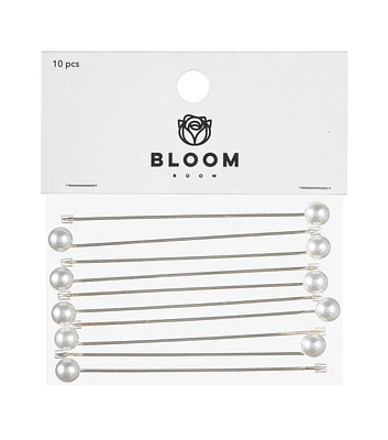 10pk Pearl Pins With Clear Glass Stones & Pearl Flower by Bloom Room