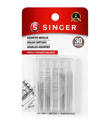 SINGER Hand Sewing Needles with Needle Threader Assorted Sizes 30ct