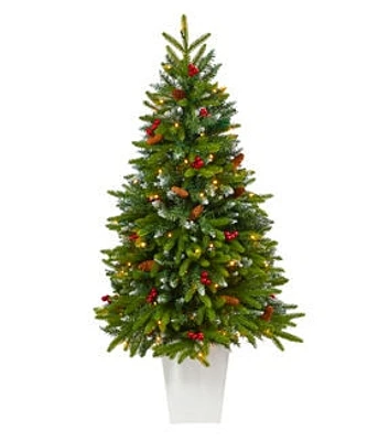 Nearly Natural 4.5' Clear Pre Lit Snowy Portland Spruce Christmas Tree